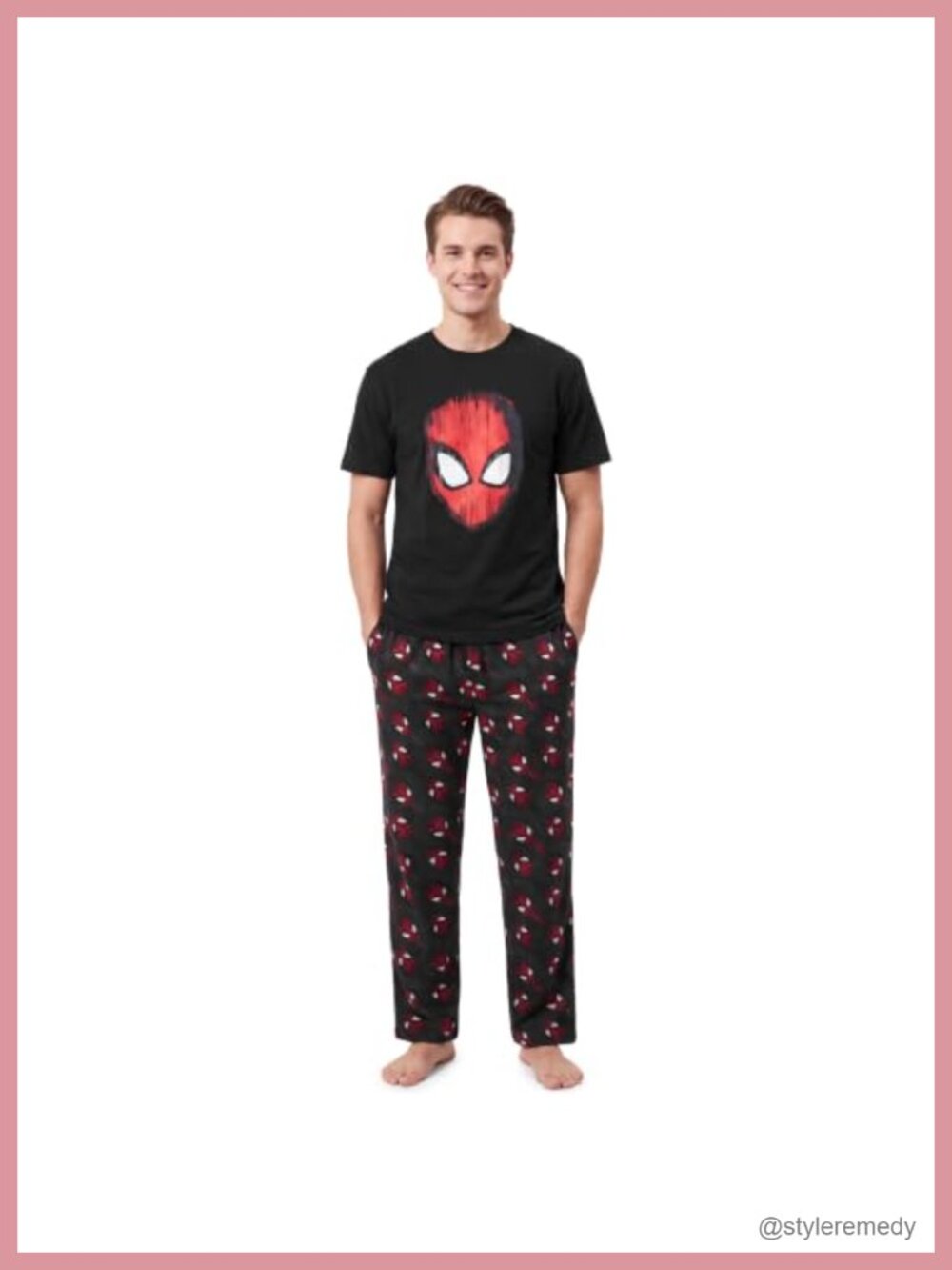 Men's Spiderman Pajama Set 2-Piece Short Sleeve Top & Pants